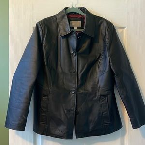 Genuine leather black button jacket like new condition